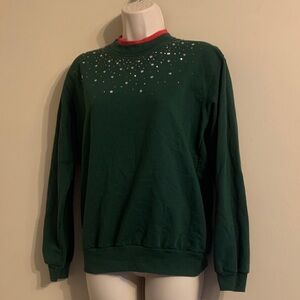 Vintage small topstitch Women's Sweater with Star Accents